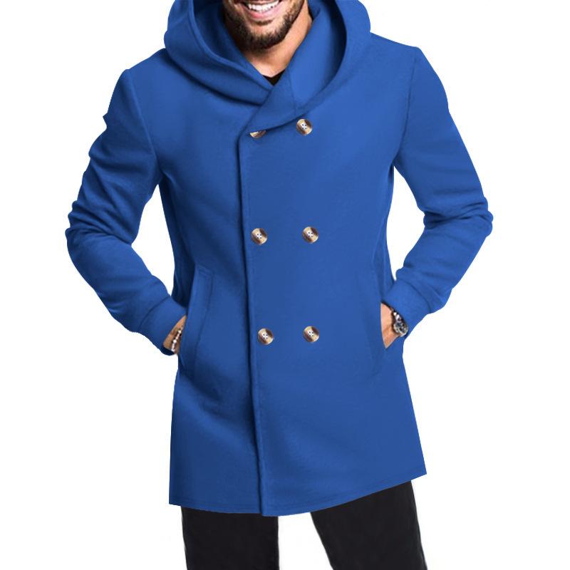 New Arrival Men's Mid-Length Slim-Fit Trench Coat with Hood - Solid Colour Casual Jacket