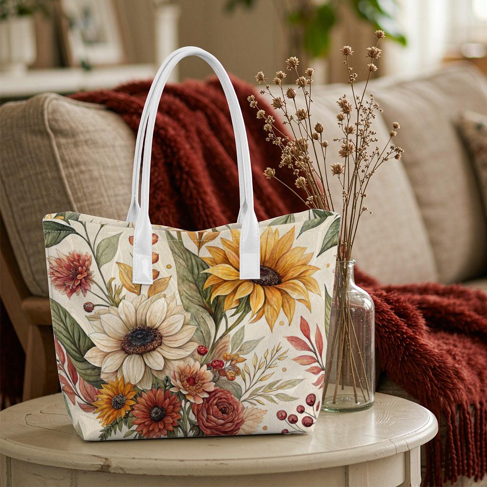 Sunflower Floral Printed Tote Bag Casual Daily Use Handbag Lightweight Aesthetic Shopping Carry Purse For Women