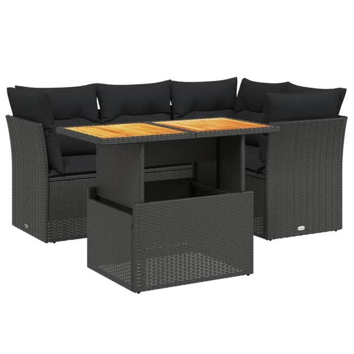 VidaXL Salon de Jardin avec Coussins 5 pcs, Canapés de Terrasse, Ensemble de Meubles de Patio, Mobilier d'Extérieur, Noir 3270810