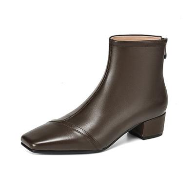 Cow Skin Winter Thick Med Heels Chelsea Boots Basic Design Women Slip On Size 43 Street Wear Ankle Boots