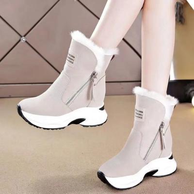 Wedge Shoes Leather Snow Boots  Winter Boots Warm Women's Shoes Mid-Calf Ladies Platform Booties