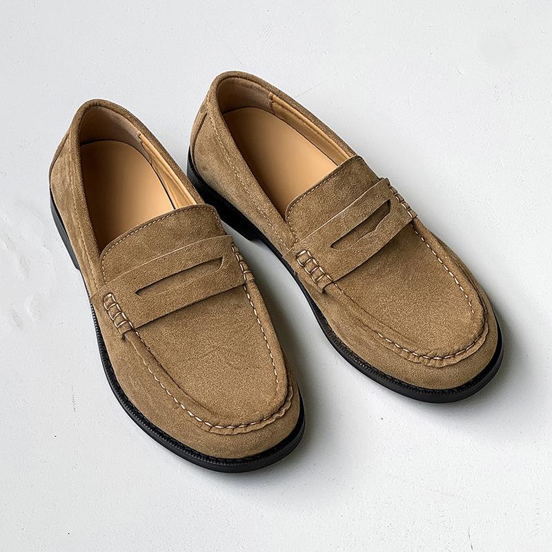 Spring and summer old money wind retro round head lazy turning fur Japanese leather shoes soft sole single shoes tide