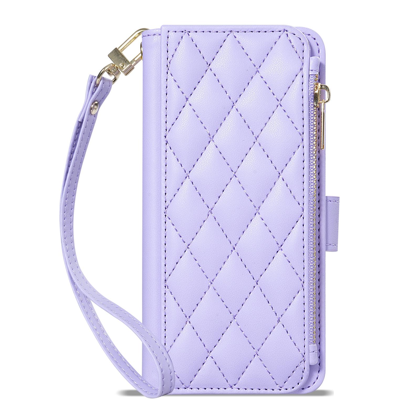 

Wallet Small Fragrance Zipper Card Slot Kickstand Magnetic Flip Leather Case For Samsung Galaxy S25 Ultra S24 FE S23 Plus S22 Galaxy S25 лавандовый