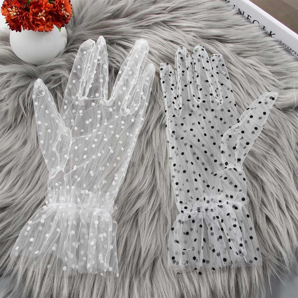 Flexible Accessories Stretchy Full Finger Sunscreen Spots Tulle Gloves Lace Mittens Spots Gloves