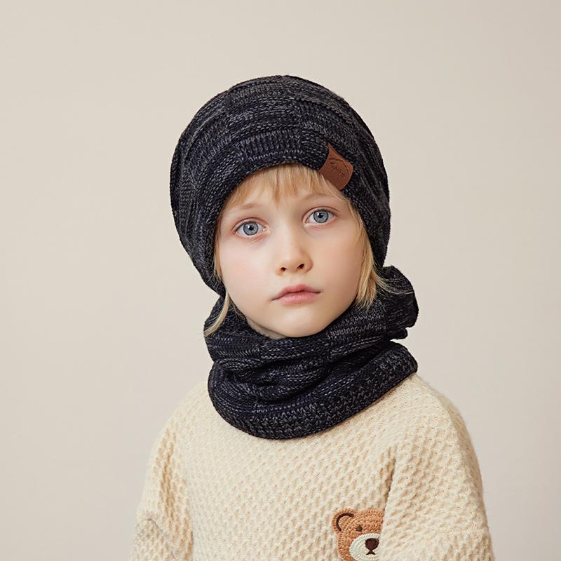 Winter Kids Keep Warm Beanie Scarf Sets 2 Pieces Hats For Boys Girls Outdoor Windproof Fleece Lining Stripe Knit Cap Children