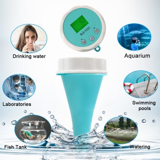 6-in-1 Smart Pool Water Tester Digital Display IP67 Waterproof Bluetooth-compatible PH/Chlorine/ORP/EC/TDS/Temperature Meter