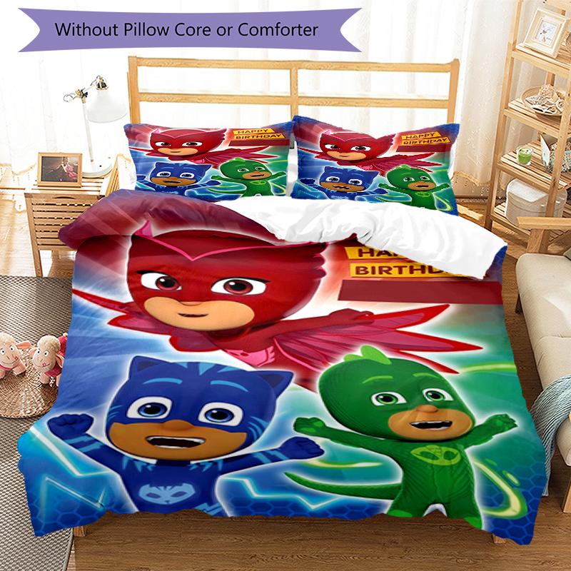 3pcs PJ Marks2 Design Cover Set - HD Printed Bedding with 1 Cover and 2 Pillowcases - Perfect for Home and Dorm Decor