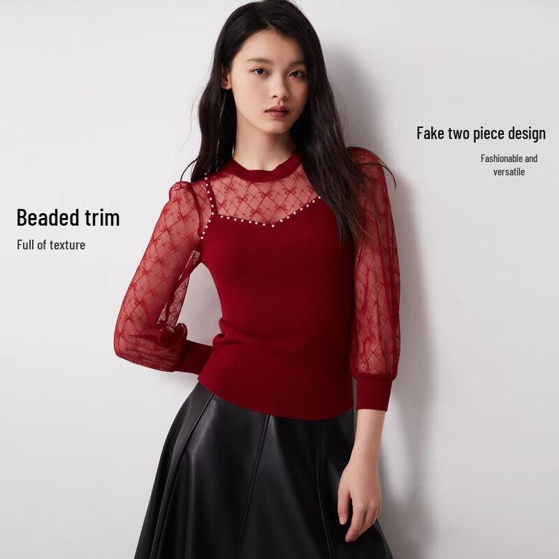 VEROMODA Women's See-Through 3/4 Sleeve Knit Top