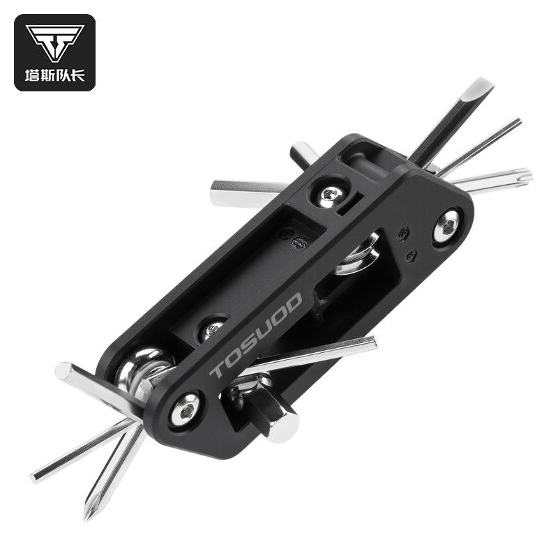 TOSUOD Ten-in-One Multifunctional Bicycle Repair Tool Portable Folding Combination with Screw