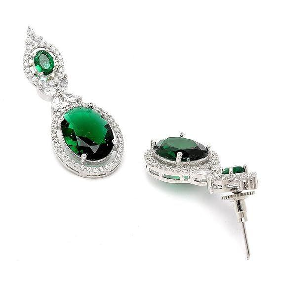 Silver-Plated American Diamond studded Oval Shaped Drop Earrings Jewellery For Girls and Women