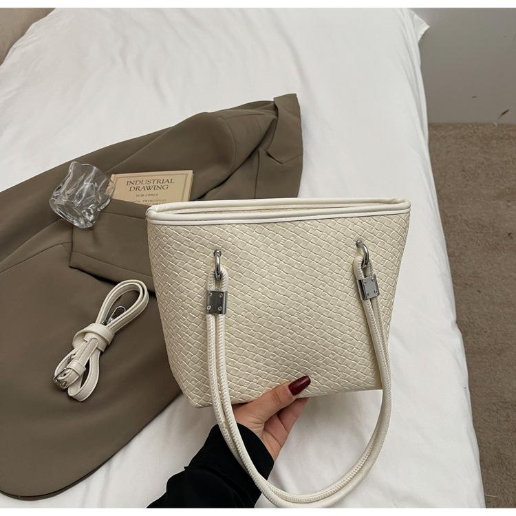 Woven pattern big bag women's spring 2025 new high-end texture large-capacity shoulder bag solid color simple tote bag