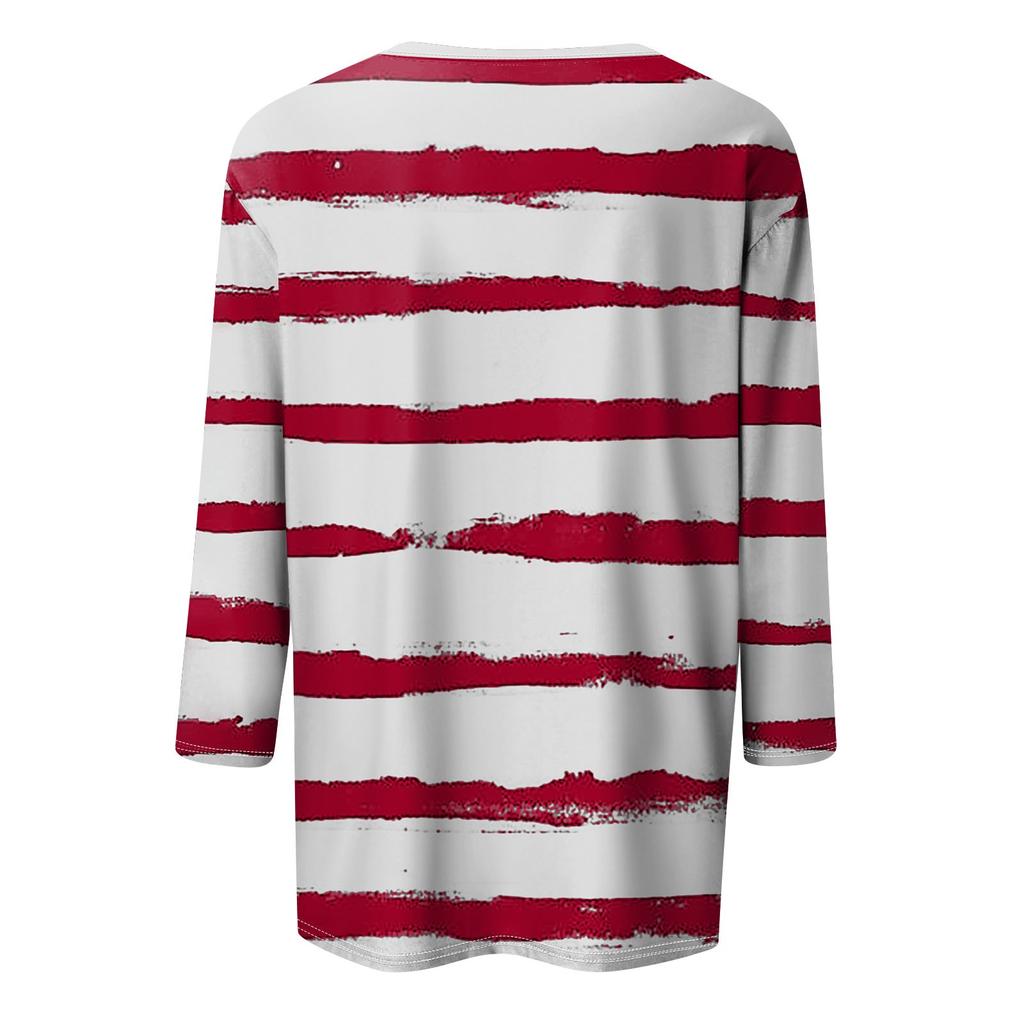 Košile pro dámskou módu Neformální dámské tričko s čtvercovým výstřihem, 3/4 rukávem, volným potištěným tričkem