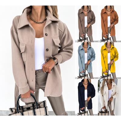 Kragen, Einreihig, Verdickt, Einfarbig, Hemd, Wollig, Lockere Jacke