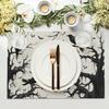 Crow Halloween Placemats Set of 4 18x12 Inch Ravens and Bats In Forest Linen Place Mats Wipeable Holiday Table Mat