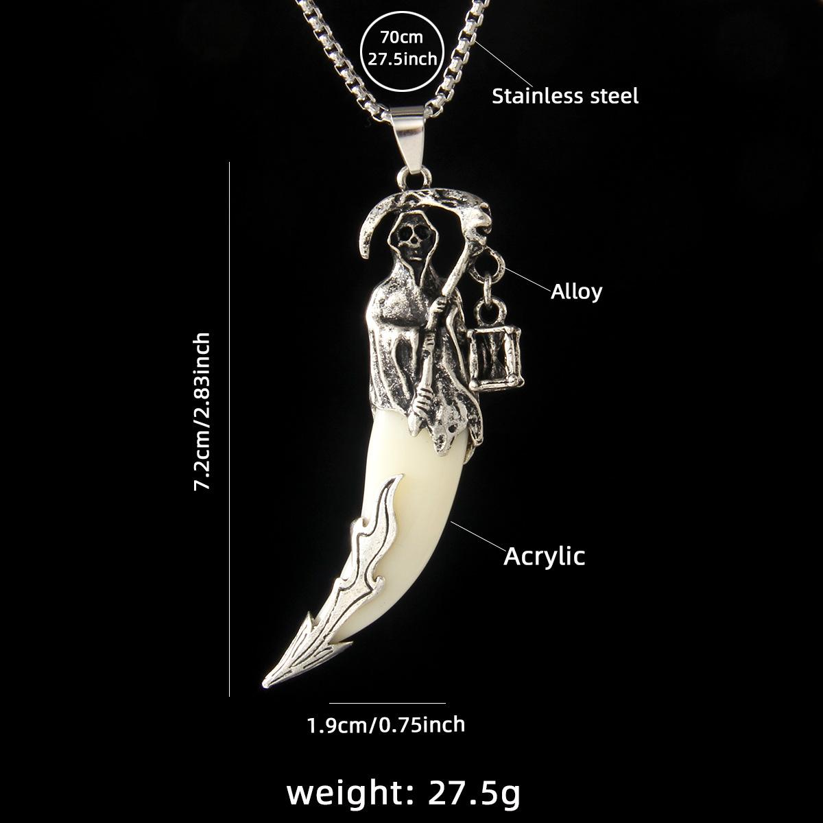 

Могучая коса жнеца смерти, имитация головы призрака, акриловые зубы волка, ожерелье из нержавеющей стали, европейский и американский хип-хоп, преувеличенная цепочка для свитера