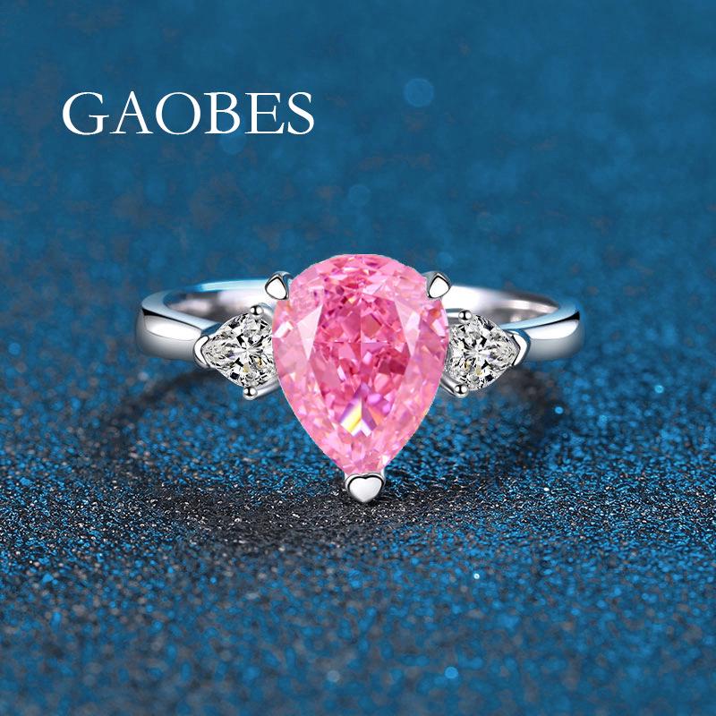 New S925 Sterling Silver Women's Ring, Ice Cut Water Drop Design In Blue, Yellow, Pink, White Colors with Simple Diamond Accents.