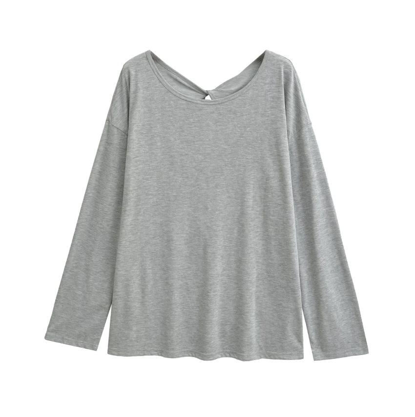 Lazy wind loose sunscreen blouse women's summer new American solid color Spice girl round neck long sleeve pullover T-shirt