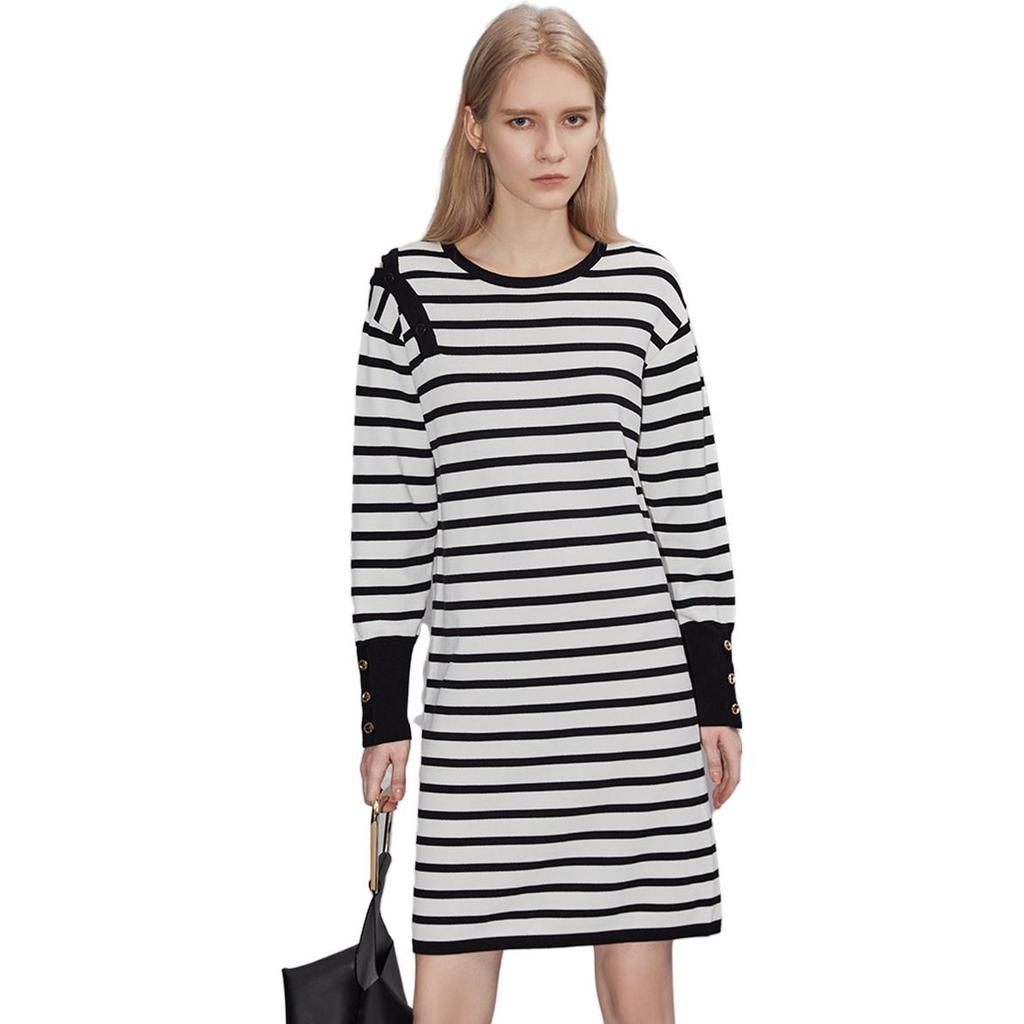 ELLE Striped Off-Shoulder Dress With Long Sleeves Women dresses EL35321