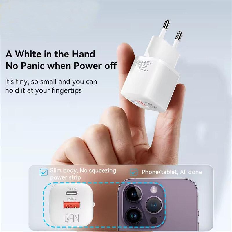 20W GaN USB-C PD Fast Charger, QC3.0 Quick Charger for iPhone 14/13/12/11 Pro Max/Mini, iPad, and More
