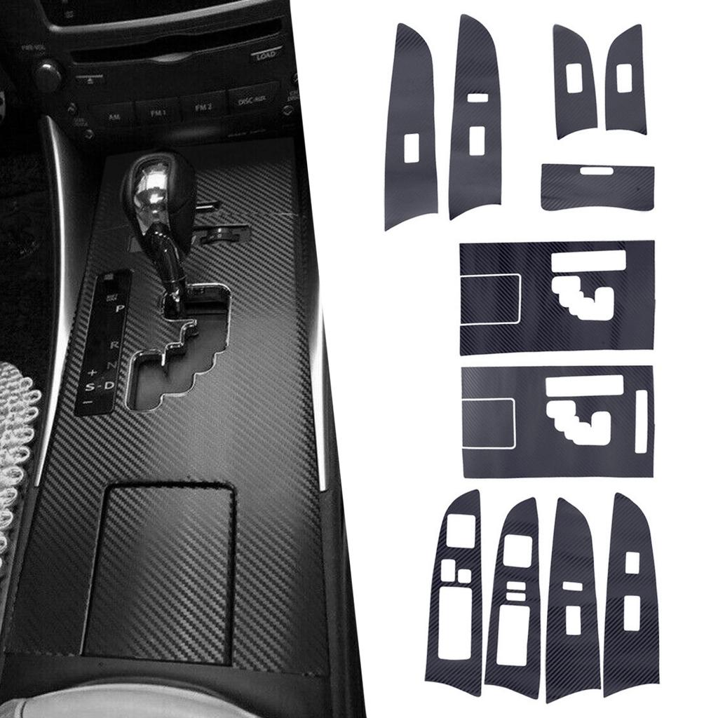 LHD Car Interior Gear Panel Window Control Switch Sticker Kit Fit for Lexus IS250 300 350 2006-2012 3D Black Carbon Fiber Style