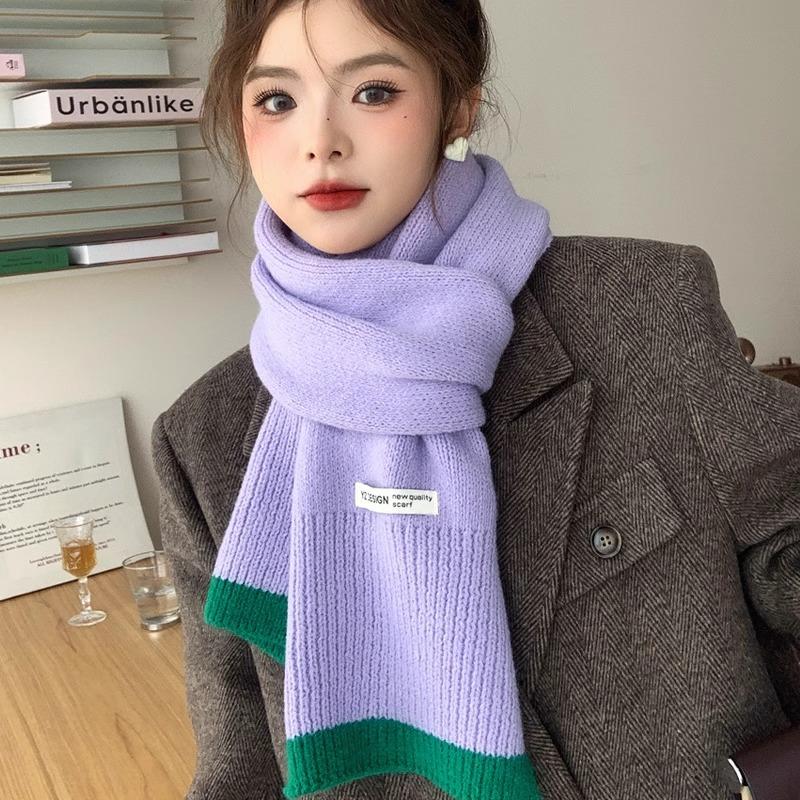 Autumn and Winter Atmosphere Contrasting Color Scarf Women's Winter Korean Knitted Wool Warm Fashion Versatile Scarf New