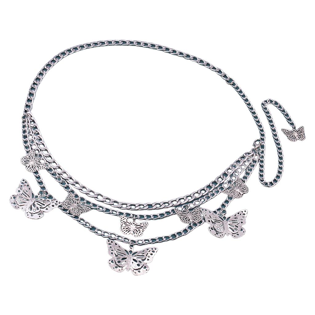 Mehrlagiger Taillengürtel Stilvoll für Bühnentanz Musikfestival Jeans Kleidergürtel Körperschmuck Kette Metallischer Bauchtanz