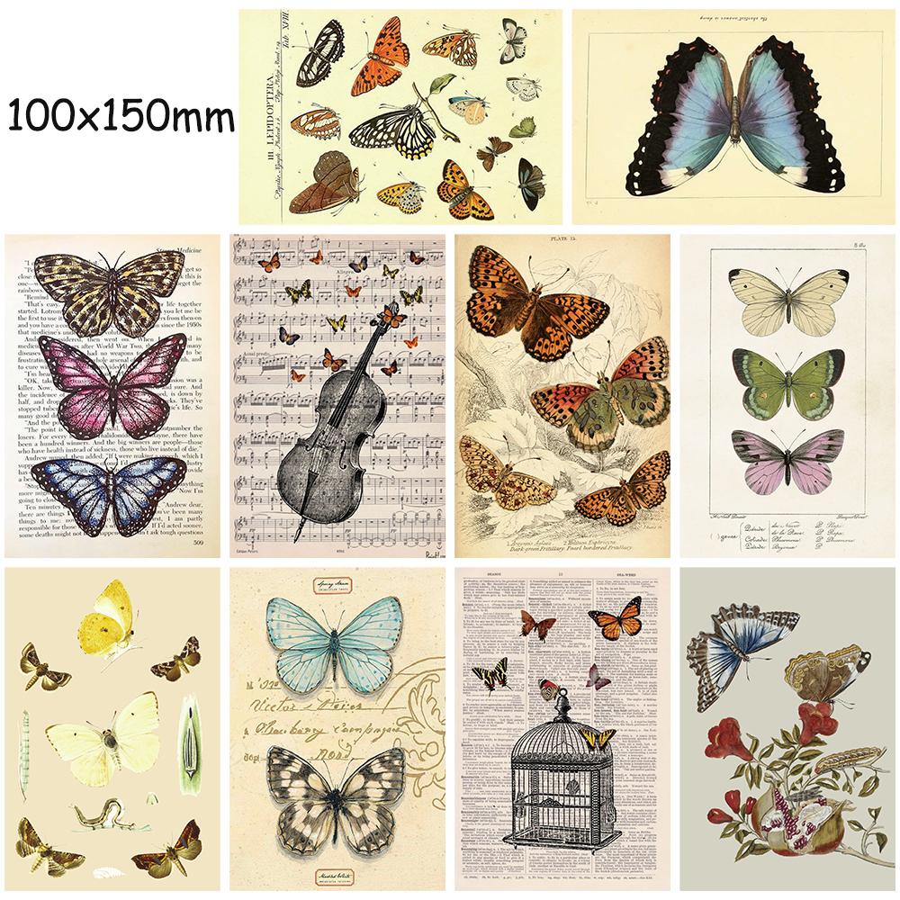 10PCS Retro Butterfly Decorative Sticker Poster Fashion Harajuku Laptop Luggage Nostalgia Skateboard Wall Home Streetwear Card