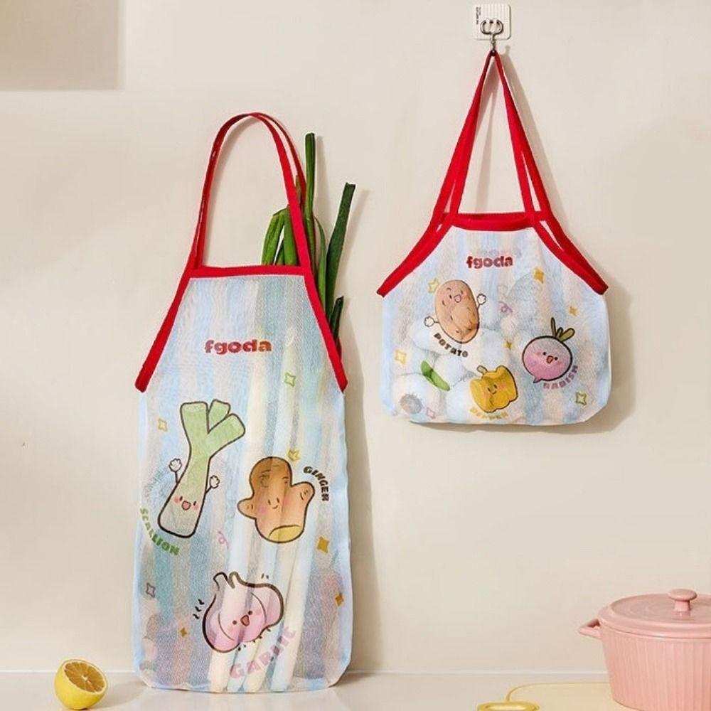 Breathable Kitchen Hanging Bag Cartoon Storage Mesh Bag  Ginger Garlic Potatoes Onions