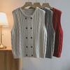 Elegant Double Breasted Vest Cardigan Soft Design Sleeveless Waistcoat Knitted Coat