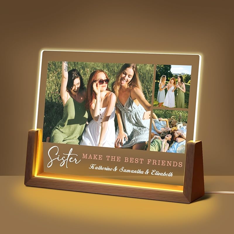 Personalized Mothers Day Unique Gifts for Mom Wife, Mom Gifts from Daughter Son Husband, Custom Acrylic Night Light Picture Frame with Photo Name,