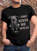 Couple Motorcycle She Keeps Me Wild Graphic Unisexs Short Sleeve Tshirt