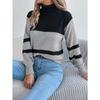 Women S Casual Striped Color Block High Neck Long Sleeve Sweater