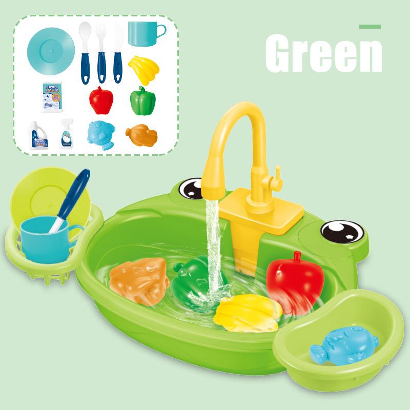 Non-Toxic Children'S Dishwashing Table Kitchen Pretend Play Faucet Cycle Out Recycling Water Electric Sink Kit Plastic Toys For Children Gift