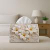 1pc Elegant Multifunctional Fabric Tissue Box Holder & Dispenser with Lily Blossom Ivory Design - Soft Suitable for Kitchen, Living Room, Bedroom, - D