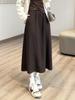 Wool-Blend 6-Panel Skirt with Elastic Waist and Hidden Inner Fold, Autumn/Winter Style