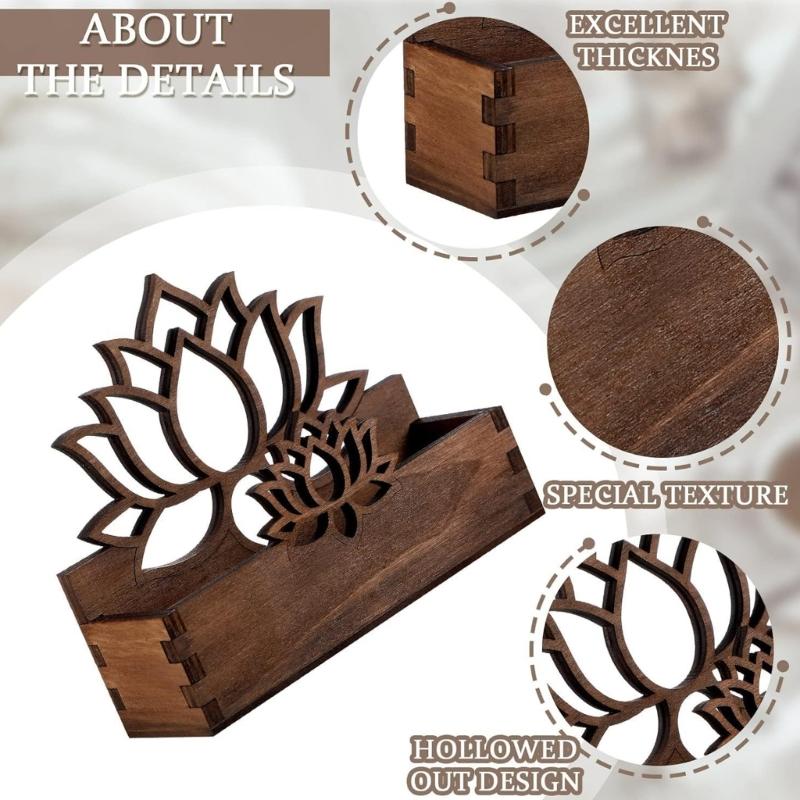 Hollowed Flower Wood Name Card Organiser Desk Business Card Storage Case For Corporate Meetings Office Desk Management