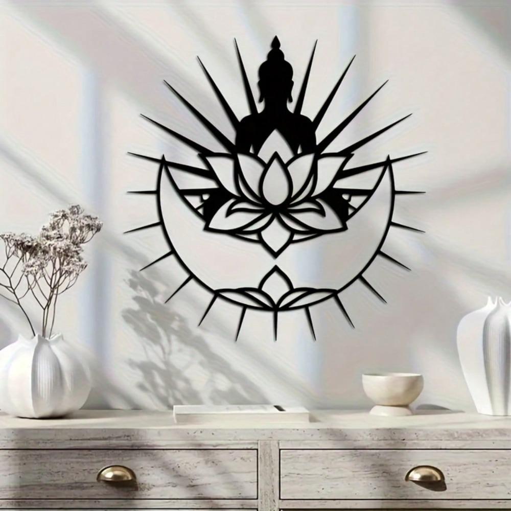 Arte da Parete in Metallo Fiore di Loto Sole Decorazione Spirituale per la Casa Soggiorno Giardino Balcone Regalo