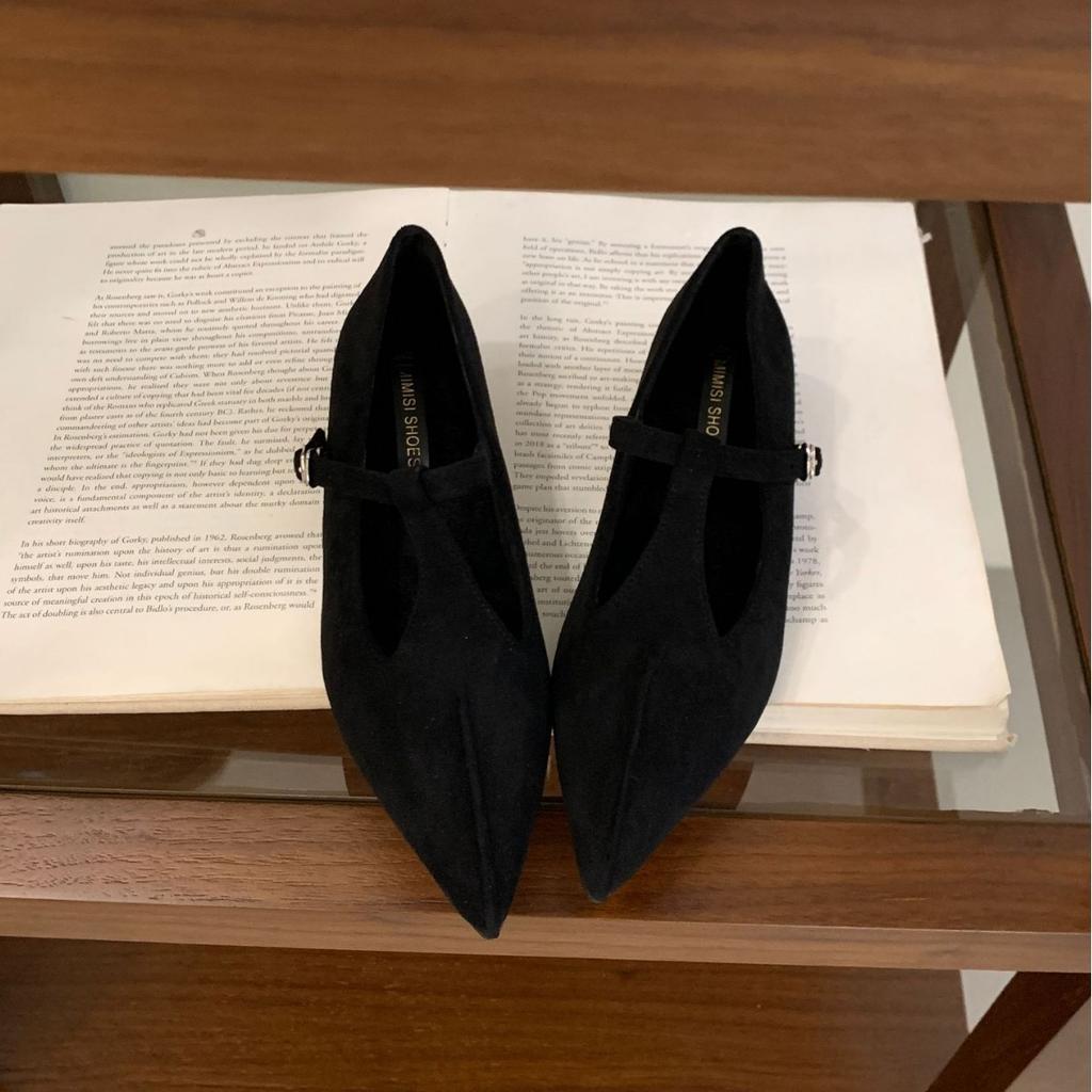 Herbst und Winter 2025 neue spitz zulaufende Zehenpartie mit dickem Absatz Wildleder Pendler Arbeits Damen Schuhe