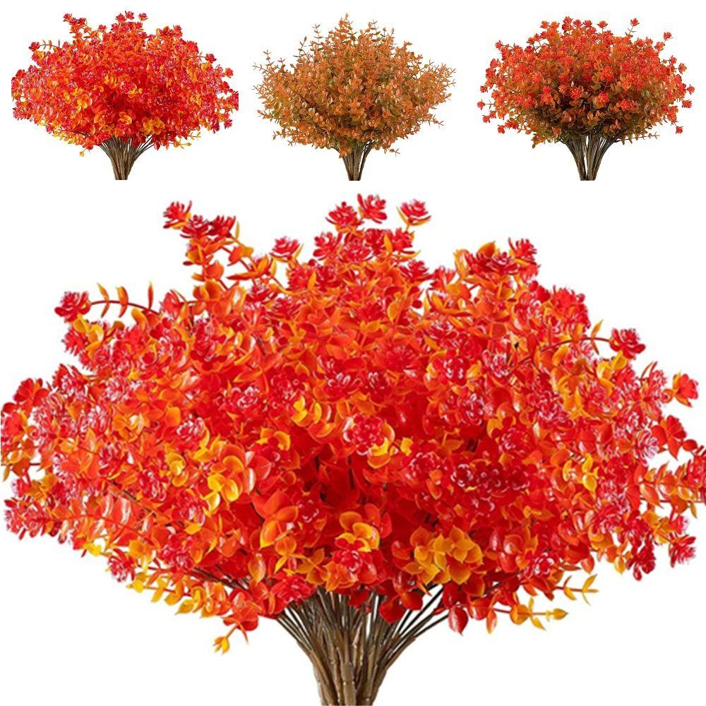 

Handmade Artificial Autumn Eucalyptus Plastic Orange Fake Eucalyptus Branch Home C