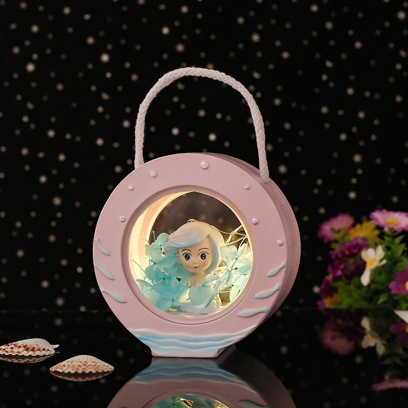 

Button Lamp Night Cell Powered Compact Cartoon Cute Mermaid Lights Shaped розовый