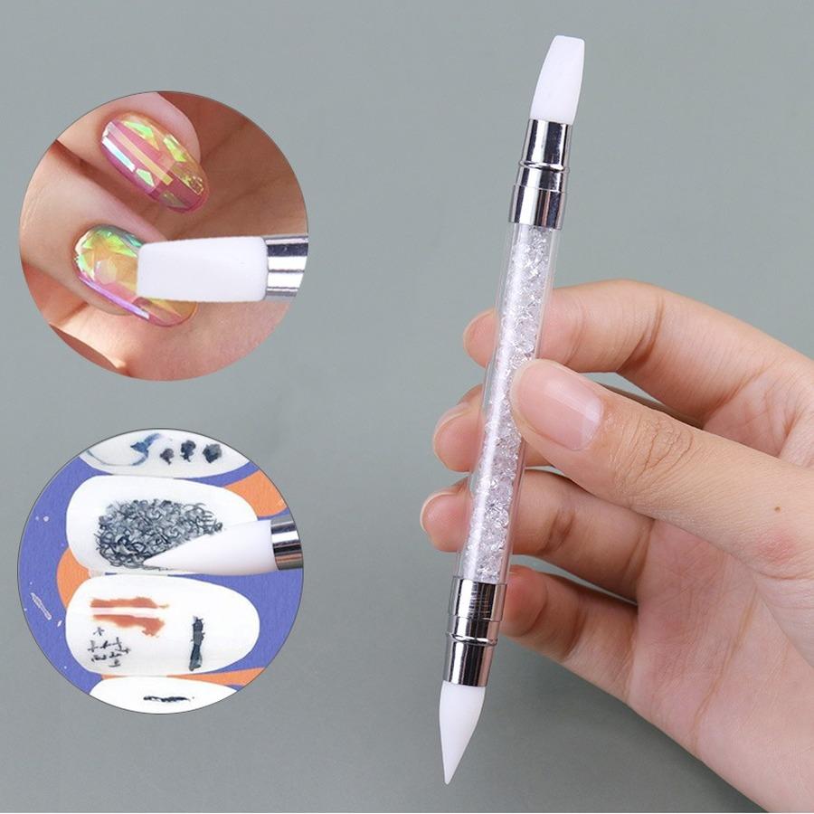 1Pc Dual-Ended 2 Ways Nail Art Silicone Sculpture Pen Carving DIY Painting Glitter Rhinestone Acrylic Manicure Dotting Tool