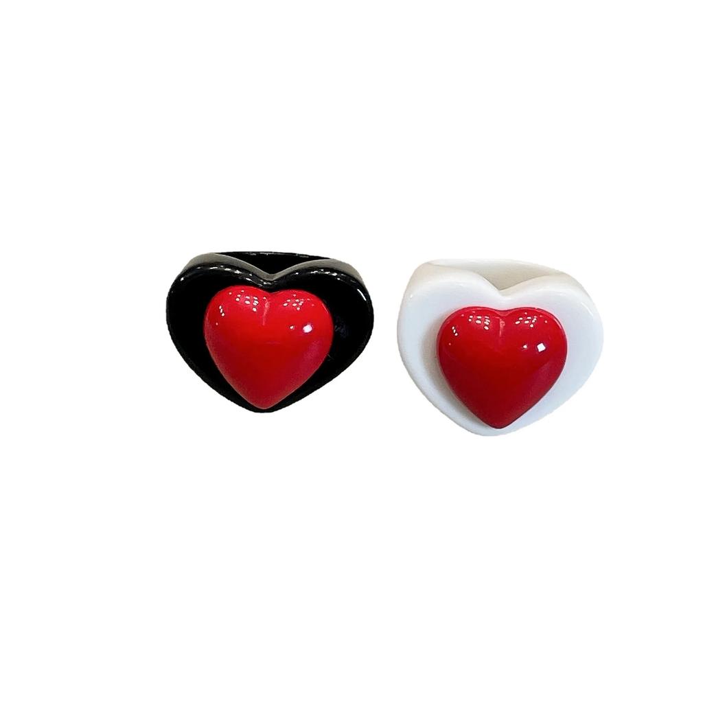 Fashion Sweet Colorful Heart Transparent Resin Acrylic Rings for Female Girl Y2K Simple Party Vacation Aesthetic Jewelry Rings