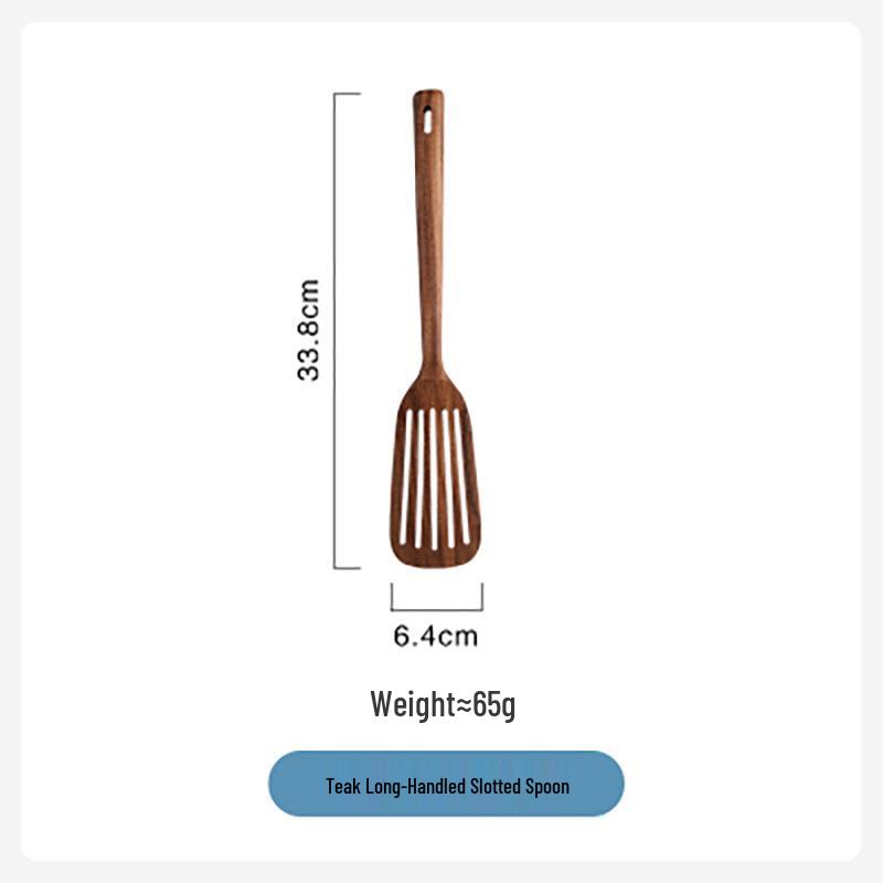 Little Wood Immortal Teak Long-Handle Slotted Spoon & Non-stick Stir-fry Spatula - Acacia Wood Kitchen Tool