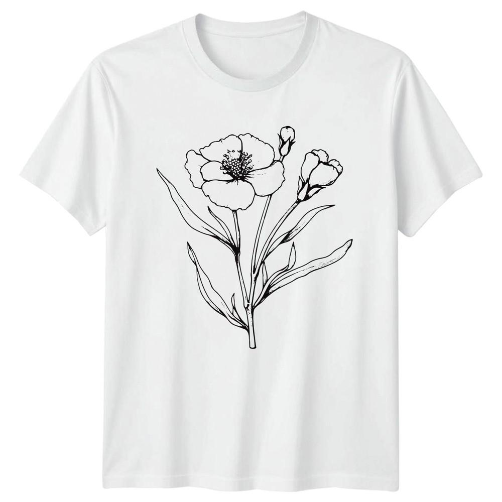 Botanical Wildflower Drawing Nature Floral Unisexs TShirt Floral Art S