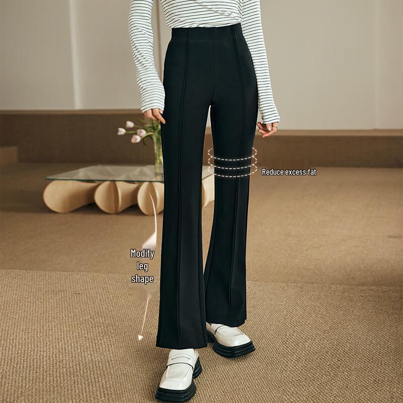 Olrain Women's French Knit High-Waist Flared Casual Pants