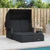 VidaXL Chaise Longue Double et Auvent et Coussins, Bain de Soleil, Transat de Jardin Patio Terrasse Arrière-cour, Noir 365807