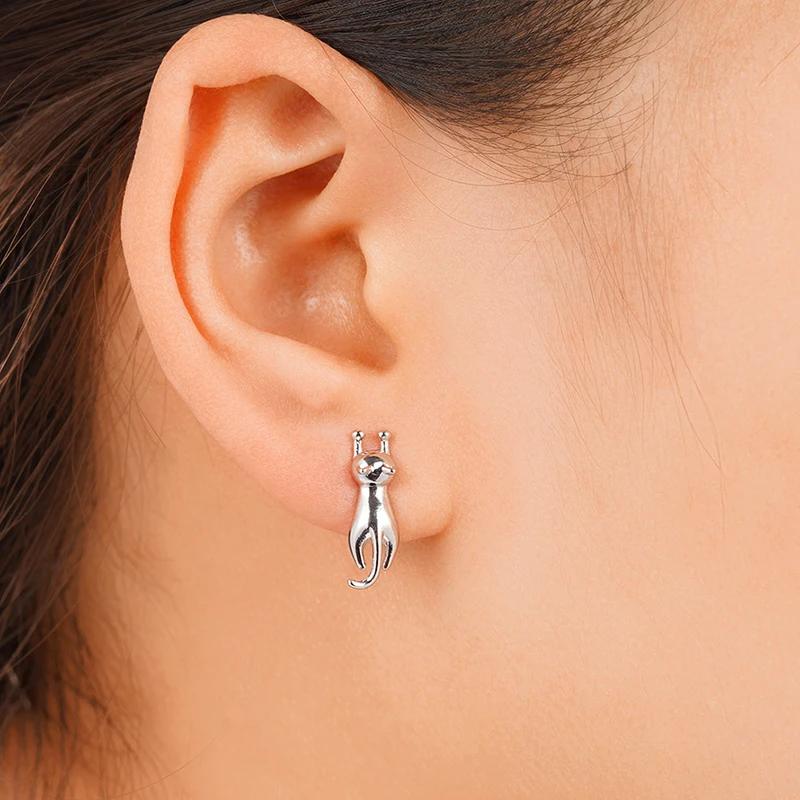 CAOSHI Silver Color Cat Stud Earrings Dainty Animal Pet Earrings for Women Piercing Girls Accessories Fancy Gift Fashion Jewelry