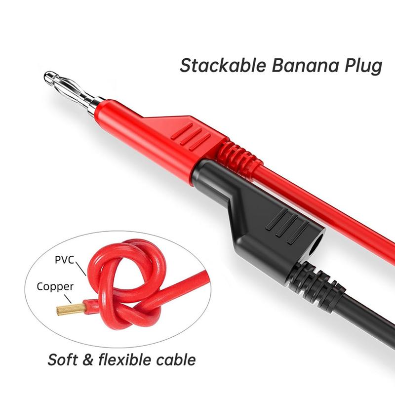 AD23-P1036 5PCS 4Mm Copper Banana Plug To Banana Plug Multimeter Test Leads Soft PVC Cable 1M Wire 1000V 15A