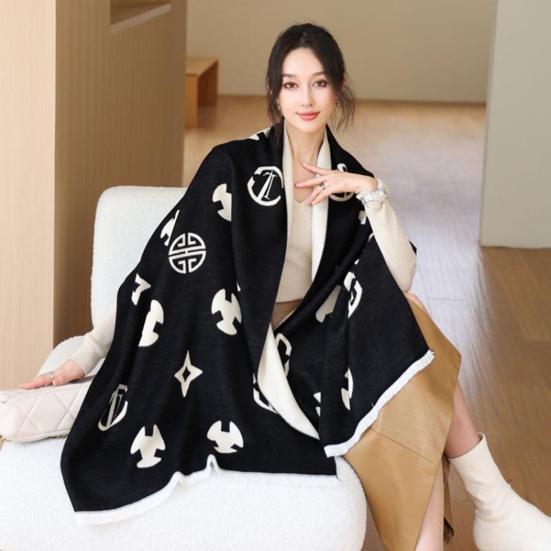 New Jacquard Scarf Women's Double-Sided Blended Wool Shawl High-end Versatile Thickened Shawl Scarf