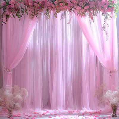 Różowa tiulowa zasłona tło na imprezy Baby Shower, Przezroczysta tkanina tiulowa organza do dekoracji przyjęcia urodzinowego, wesela, fotobudki